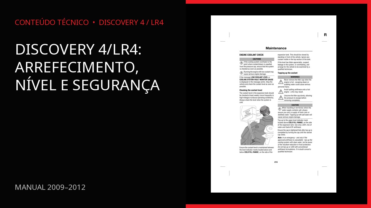 Discovery 4/LR4: arrefecimento, nível e segurança