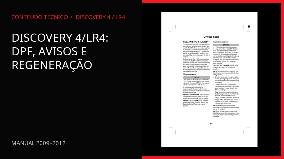 Discovery 4/LR4: DPF, avisos e regeneração