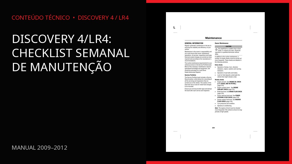 Discovery 4/LR4: checklist semanal de manutenção