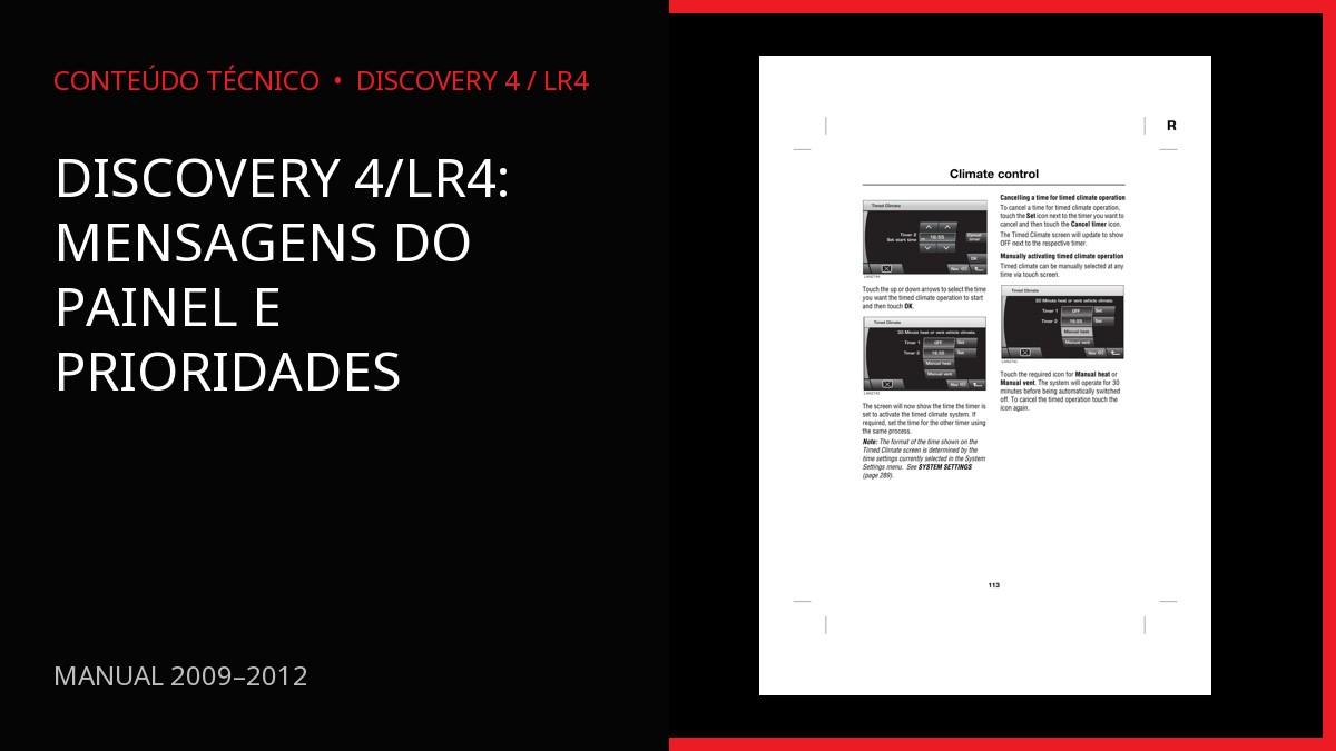 Discovery 4/LR4: mensagens do painel e prioridades