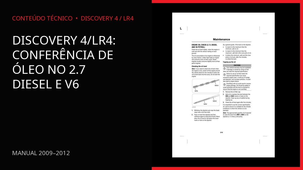 Discovery 4/LR4: conferência de óleo no 2.7 diesel e V6