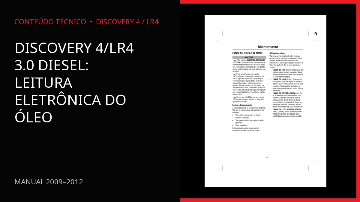 Discovery 4/LR4 3.0 diesel: leitura eletrônica do óleo