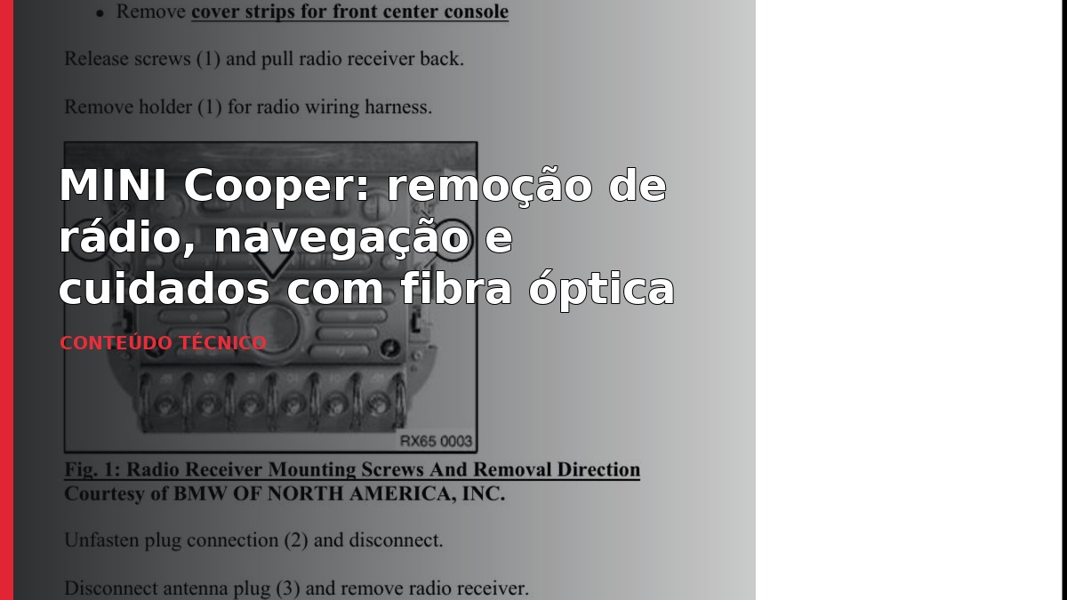 MINI Cooper: remoção de rádio, navegação e cuidados com fibra óptica