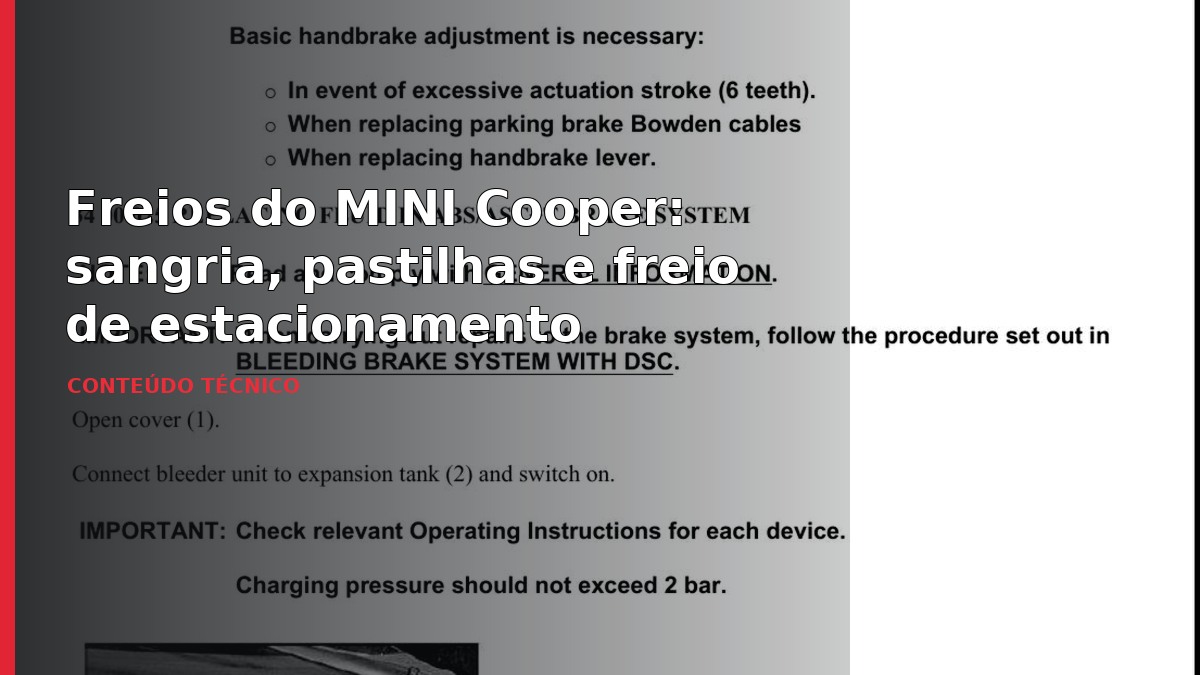 Freios do MINI Cooper: sangria, pastilhas e freio de estacionamento